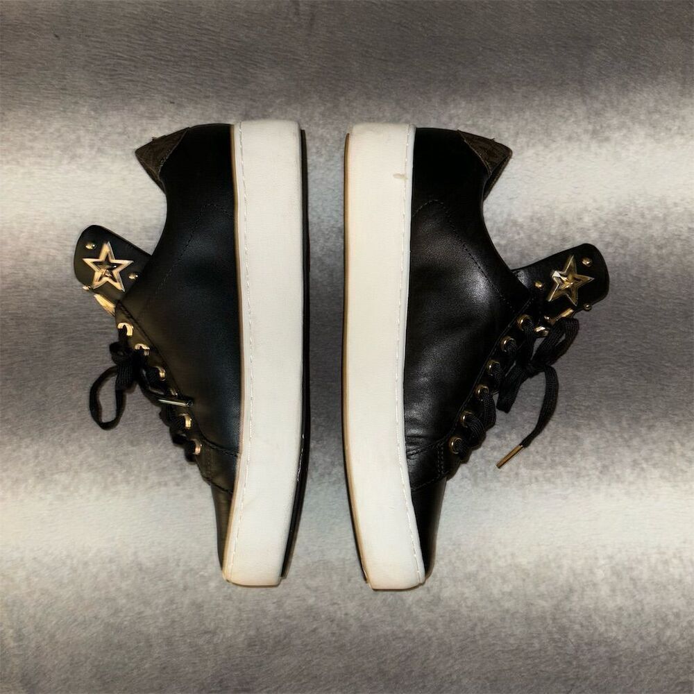 Michael Kors Mindy Women's Black Leather Gold Star Casual Sneakers - Picture 7 of 14